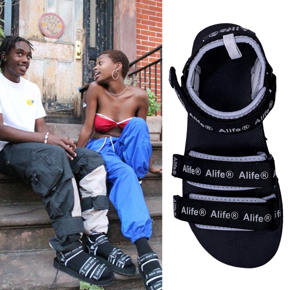 Alife Reflective Logo Dad Sandals Black Gray W7.5 M6